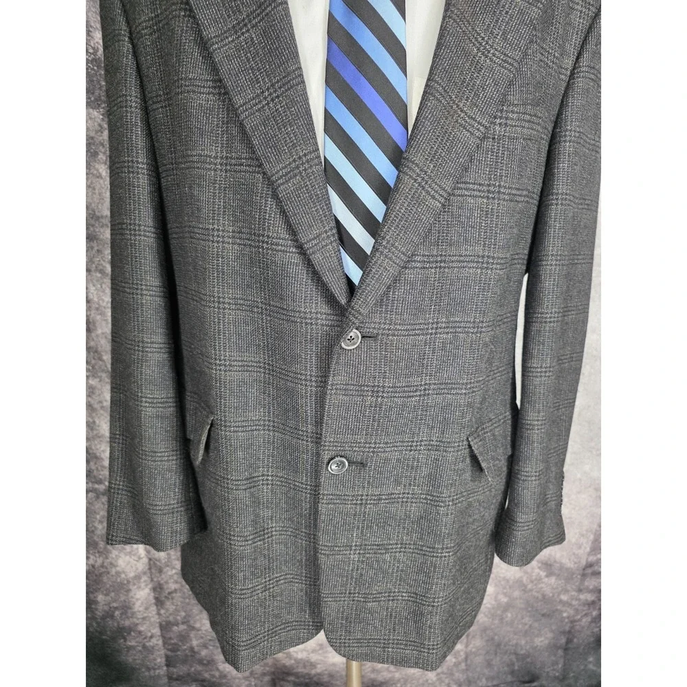 Hart Schaffner Marx Blazer Jacket Mens 43R Gray Sports Coat 2 B USA Glenplaid‎